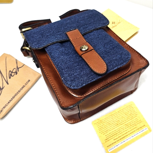 Patricia Nash Lari Denim & Leather Colorblock Crossbody Bag - Picture 3 of 11